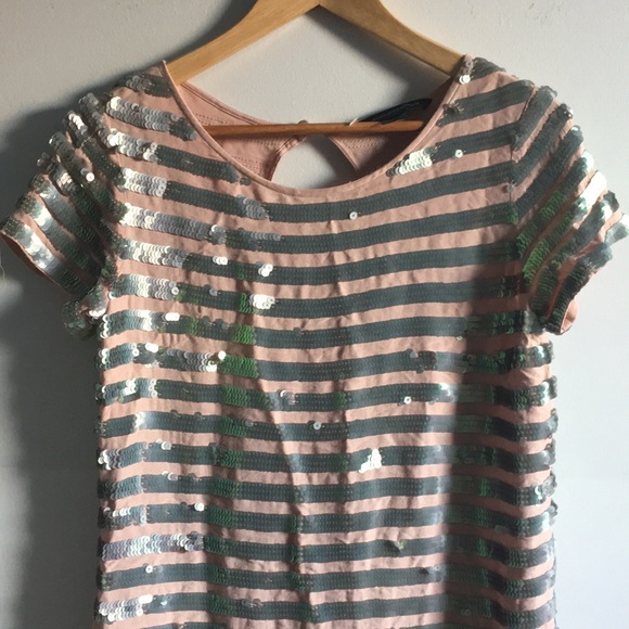 French Connection Silver Sequin Pink Dress, Sz 2 - Picture 2 of 8